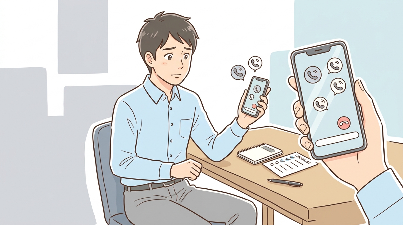 一括見積もり後の営業電話や勧誘連絡が重なって困惑する男性のイメージ